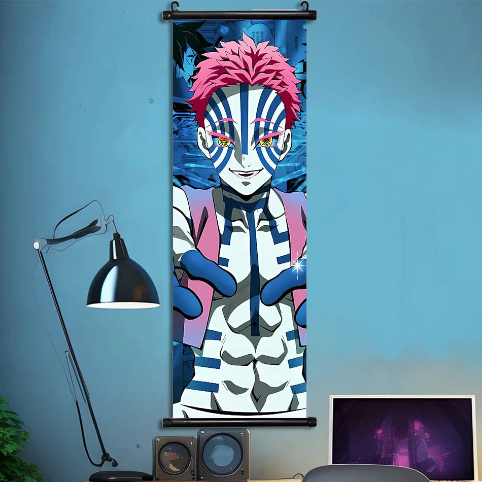 Japanese Anime HD Demon Slayer Akaza Canvas Scroll Wall Hanging Art Home Decor Gifts Bedroom Living Room Decoration Prints Gift