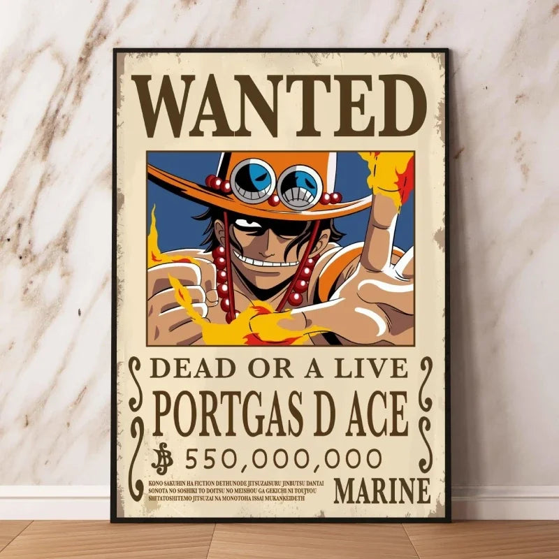 Classic Hot Selling Anime One Piece Luffy Zoro Bounty Wanted Poster Cartoon Character Canvas Printing Living Room Decor Posters