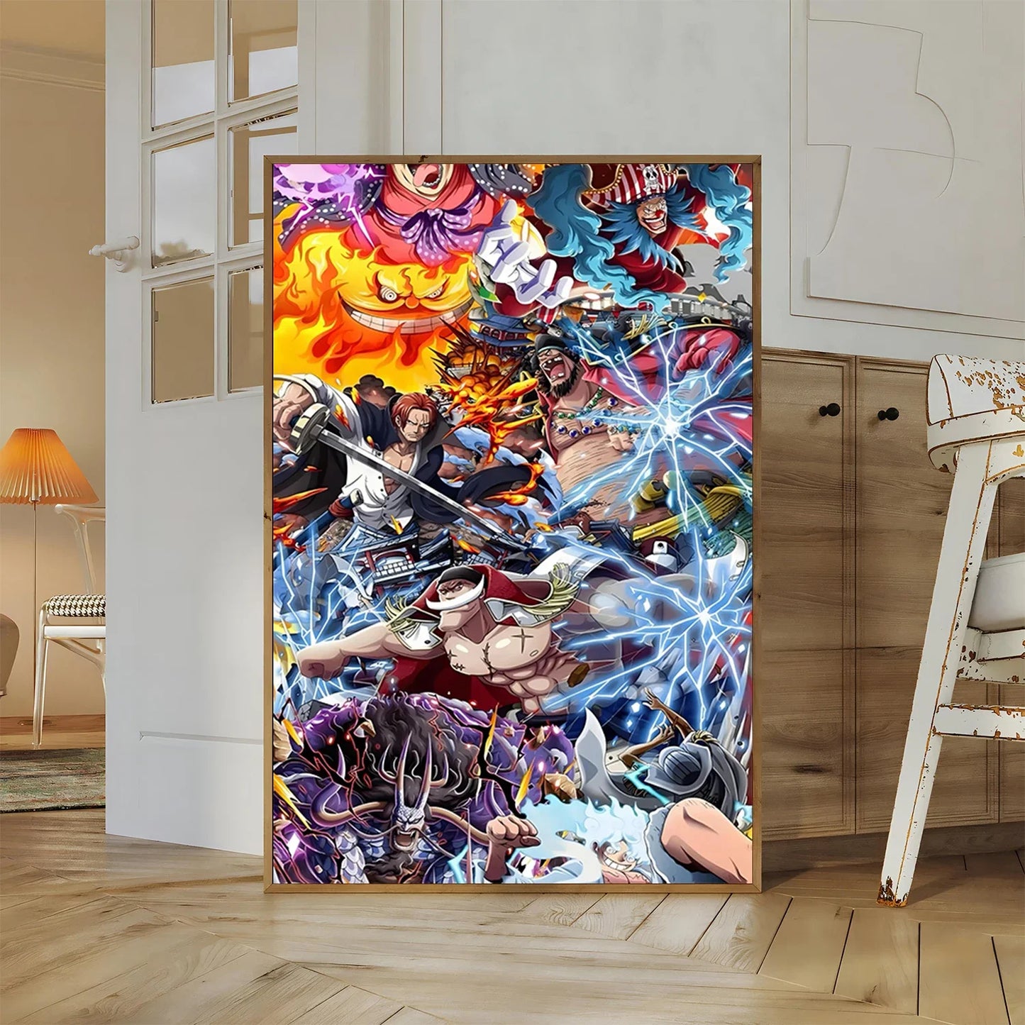One Piece Kaido Self-adhesive Poster Buggy Sticker Home Decoration Painting Anime Wallpaper Figures HD Wall Art Hancock Kid Gift