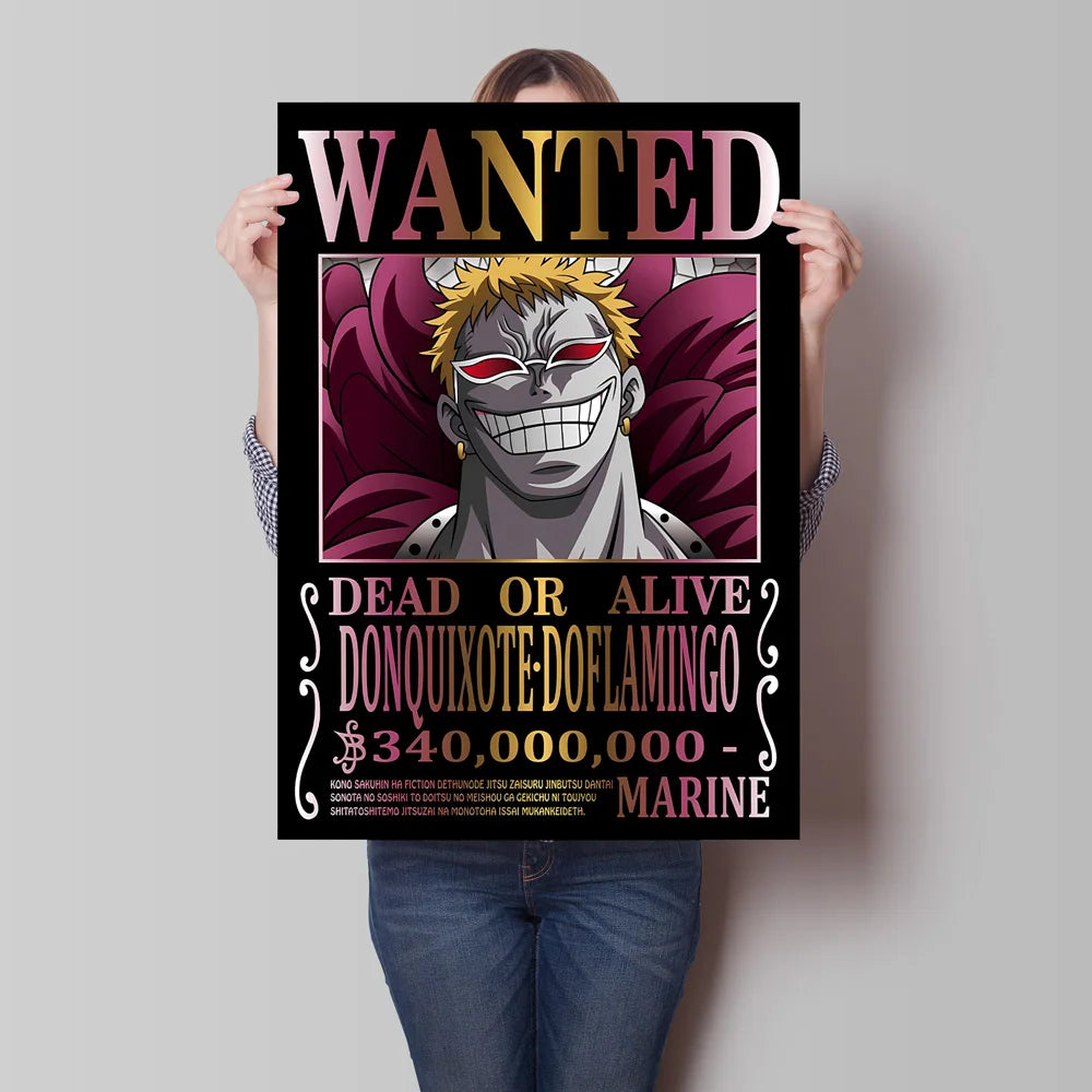 Classic Anime Canvas Printing One Piece Luffy Bounty Wanted Poster Bright and Long Lasting Colors Home Bedroom Wall Decorative