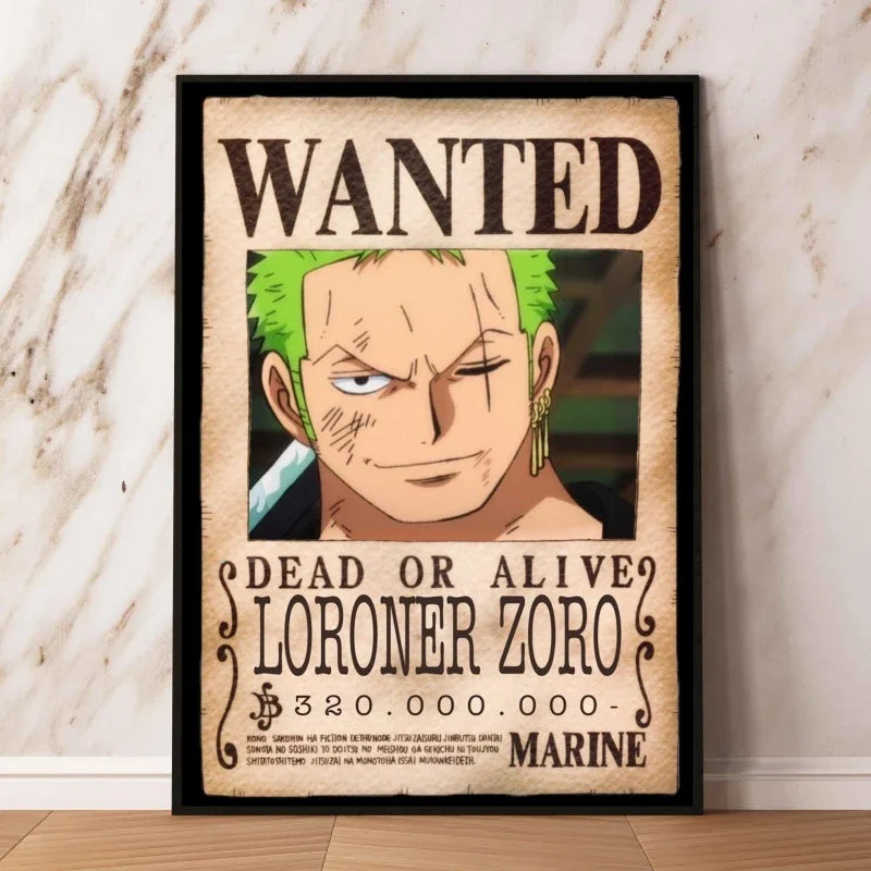 Classic Hot Selling Anime One Piece Luffy Zoro Bounty Wanted Poster Cartoon Character Canvas Printing Living Room Decor Posters