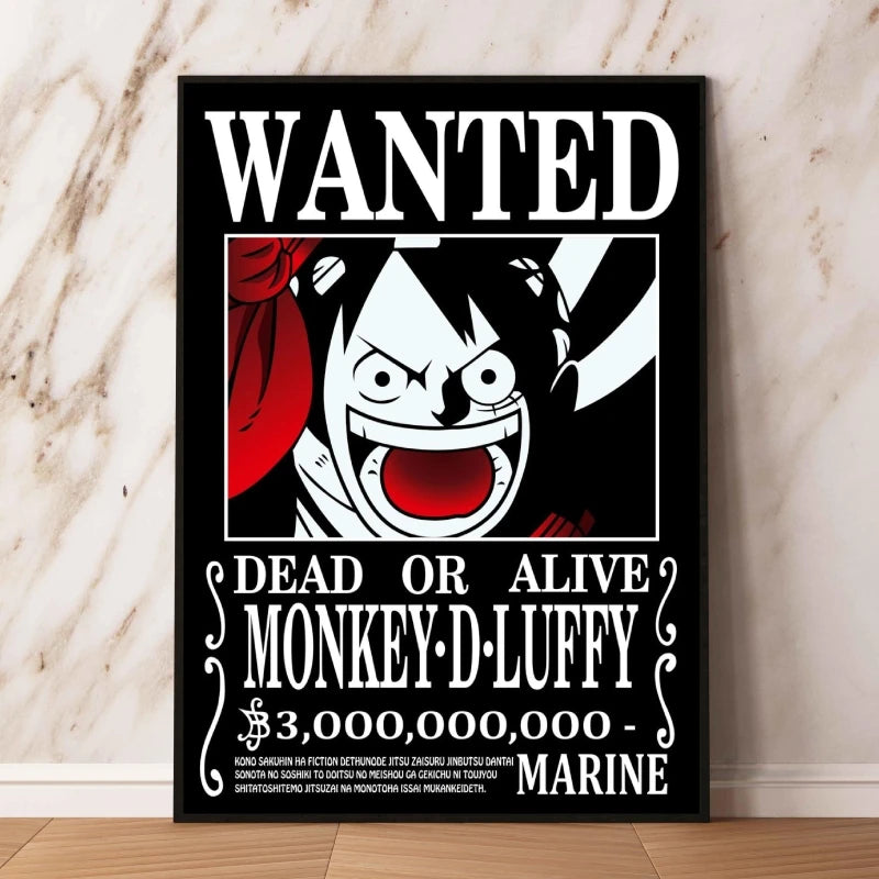Classic Anime Canvas Printing One Piece Luffy Bounty Wanted Poster Bright and Long Lasting Colors Home Bedroom Wall Decorative