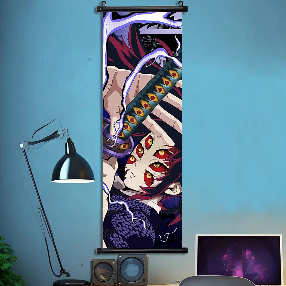 Japanese Anime HD Demon Slayer Akaza Canvas Scroll Wall Hanging Art Home Decor Gifts Bedroom Living Room Decoration Prints Gift