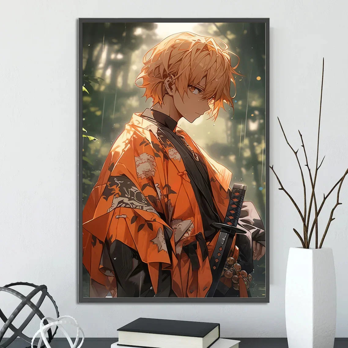 Demon Slayer Self-adhesive Anime Poster Hashira Nezuko Agatsuma Zenitsu Inosuke Wall Painting Home Decor Wall Art Room Kid Gift