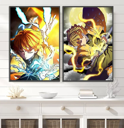 Demon Slayer Self-adhesive Anime Poster Hashira Nezuko Agatsuma Zenitsu Inosuke Wall Painting Home Decor Wall Art Room Kid Gift