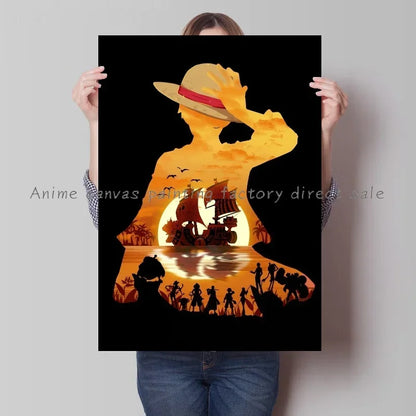 Japan Bandai Retro Anime Surrounding One Piece Luffy Art Canvas Painting Posters Print Mural Home Wall Aesthetic Room Decor