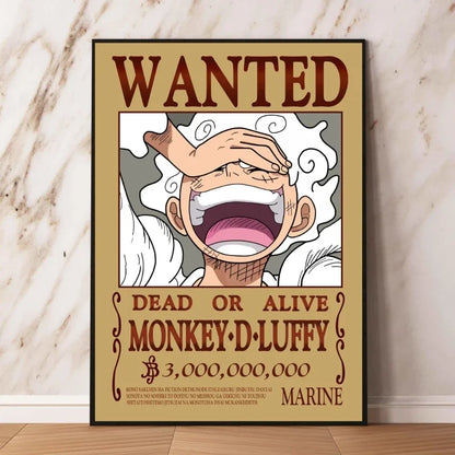 Classic Hot Selling Anime One Piece Luffy Zoro Bounty Wanted Poster Cartoon Character Canvas Printing Living Room Decor Posters