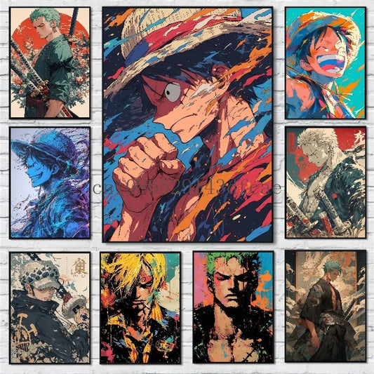 Famous Japan Classic Anime One Piece Unframed Canvas Print Poster for Living Home Home Decor Cartoon Wall Art Picture Painting
