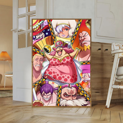 One Piece Kaido Self-adhesive Poster Buggy Sticker Home Decoration Painting Anime Wallpaper Figures HD Wall Art Hancock Kid Gift