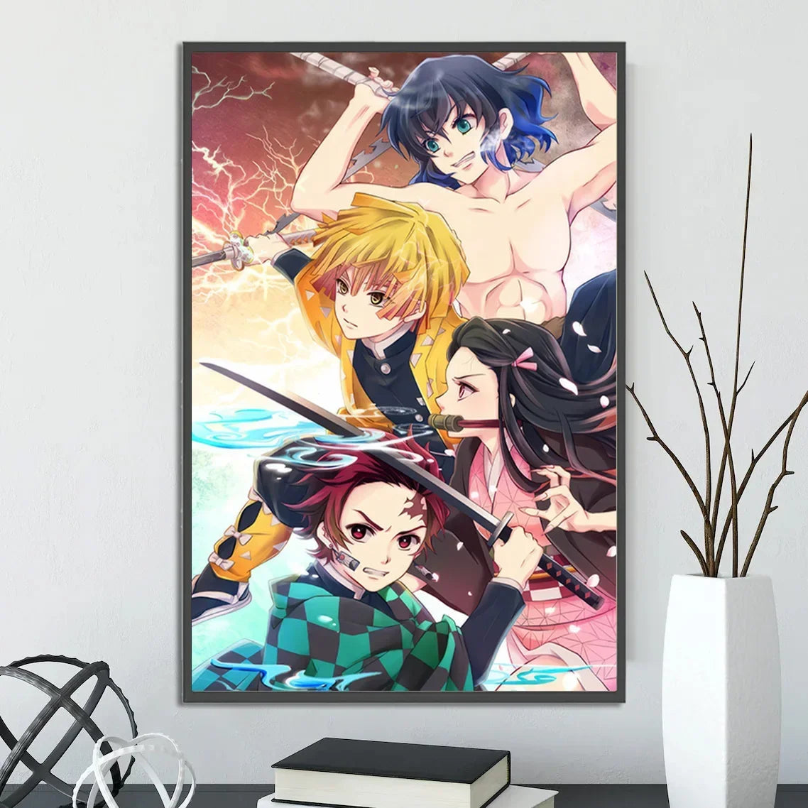Demon Slayer Self-adhesive Anime Poster Hashira Nezuko Agatsuma Zenitsu Inosuke Wall Painting Home Decor Wall Art Room Kid Gift