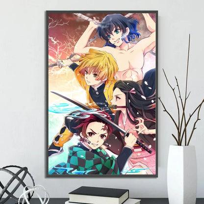 Demon Slayer Self-adhesive Anime Poster Hashira Nezuko Agatsuma Zenitsu Inosuke Wall Painting Home Decor Wall Art Room Kid Gift