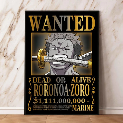 Classic Anime Canvas Printing One Piece Luffy Bounty Wanted Poster Bright and Long Lasting Colors Home Bedroom Wall Decorative