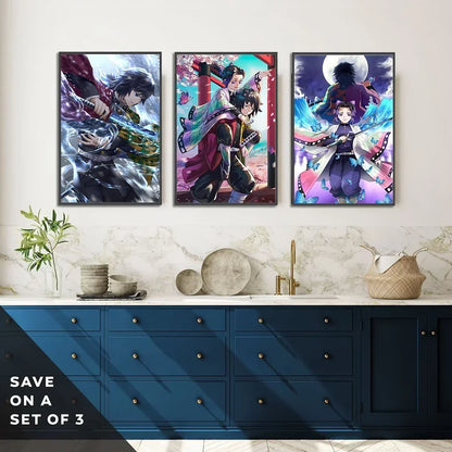 Demon Slayer Self-adhesive Anime Poster Hashira Nezuko Agatsuma Zenitsu Inosuke Wall Painting Home Decor Wall Art Room Kid Gift