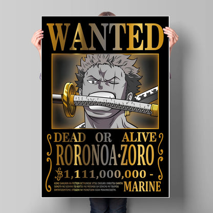 Hot Anime Poster One Piece Bounty Wanted Zoro Picture Print Wall Modular Painting Children's Bedroom Decor Classic