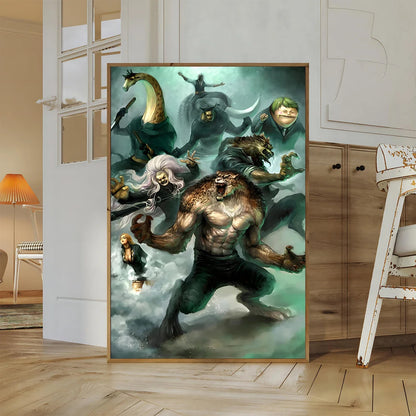 One Piece Kaido Self-adhesive Poster Buggy Sticker Home Decoration Painting Anime Wallpaper Figures HD Wall Art Hancock Kid Gift