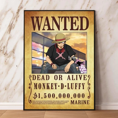 Classic Hot Selling Anime One Piece Luffy Zoro Bounty Wanted Poster Cartoon Character Canvas Printing Living Room Decor Posters