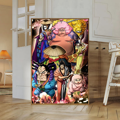 One Piece Kaido Self-adhesive Poster Buggy Sticker Home Decoration Painting Anime Wallpaper Figures HD Wall Art Hancock Kid Gift