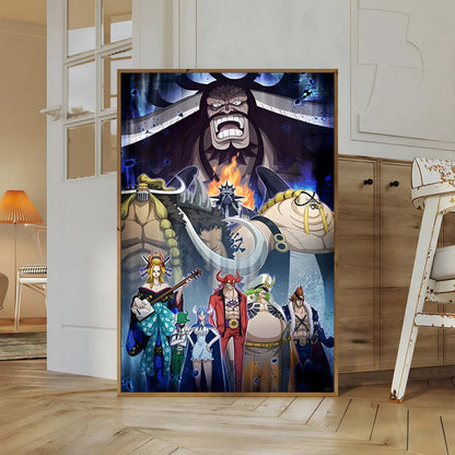 One Piece Kaido Self-adhesive Poster Buggy Sticker Home Decoration Painting Anime Wallpaper Figures HD Wall Art Hancock Kid Gift