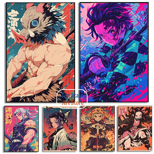 Tanjiro Kamado Nezuko Kamado Inosuke Shinobu Kocho Demon Slayer Poster Canvas Painting Wall Pictures Home Room Decor Anime Gifts