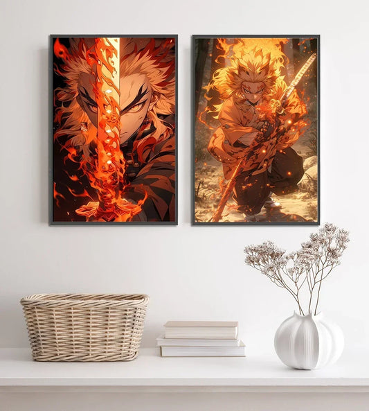 Demon Slayer Self-adhesive Anime Poster Hashira Nezuko Agatsuma Zenitsu Inosuke Wall Painting Home Decor Wall Art Room Kid Gift