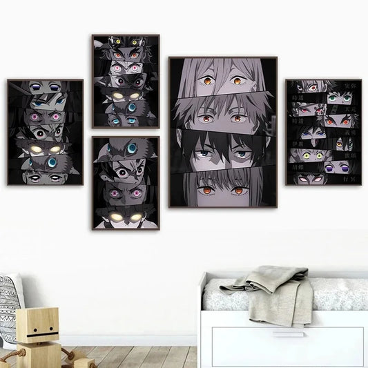 Anime Poster Demon Slayer Team Eyes Art Print Mural Children's Room Decorative Canvas Painitng Picture for Modern Home Decor