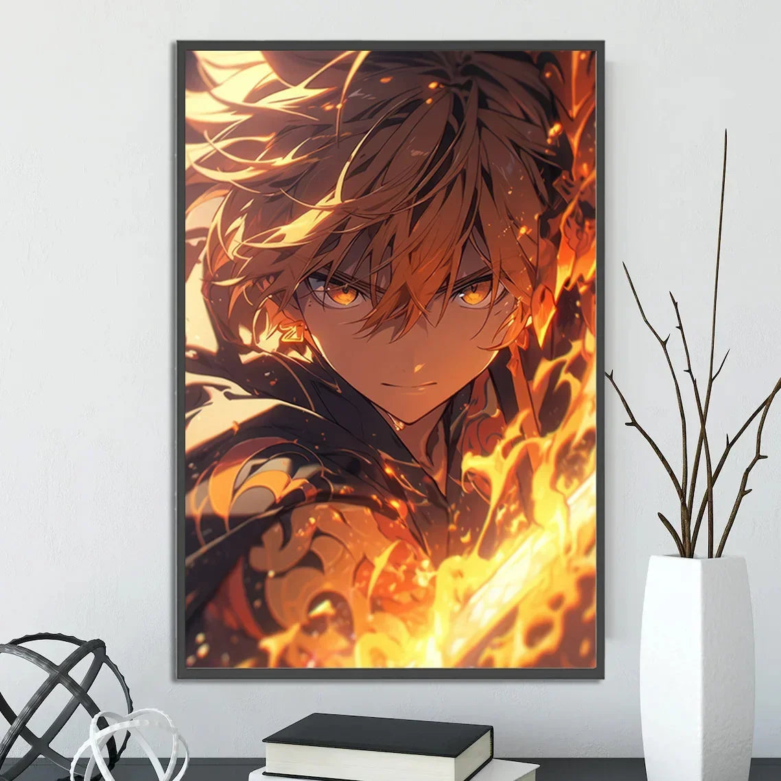 Demon Slayer Self-adhesive Anime Poster Hashira Nezuko Agatsuma Zenitsu Inosuke Wall Painting Home Decor Wall Art Room Kid Gift