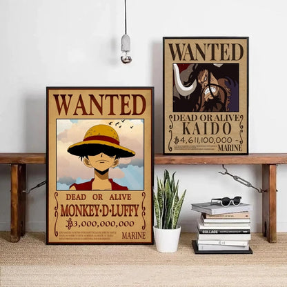 Classic Hot Selling Anime One Piece Luffy Zoro Bounty Wanted Poster Cartoon Character Canvas Printing Living Room Decor Posters