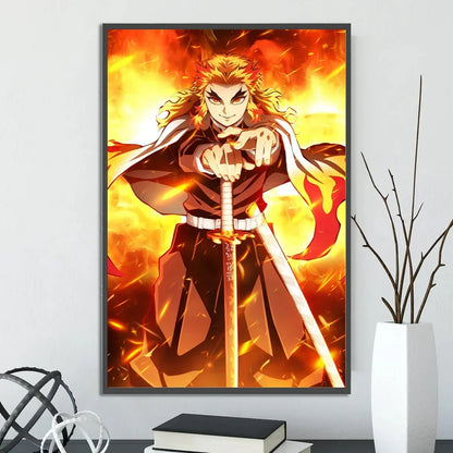 Demon Slayer Self-adhesive Anime Poster Hashira Nezuko Agatsuma Zenitsu Inosuke Wall Painting Home Decor Wall Art Room Kid Gift