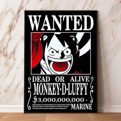 Classic Anime Canvas Printing One Piece Luffy Bounty Wanted Poster Bright and Long Lasting Colors Home Bedroom Wall Decorative